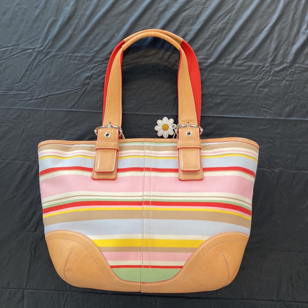 VINTAGE AUTHENTIC COACH OUTSTANDING CONDITION Soho Multicolor Stripe Tote Bag